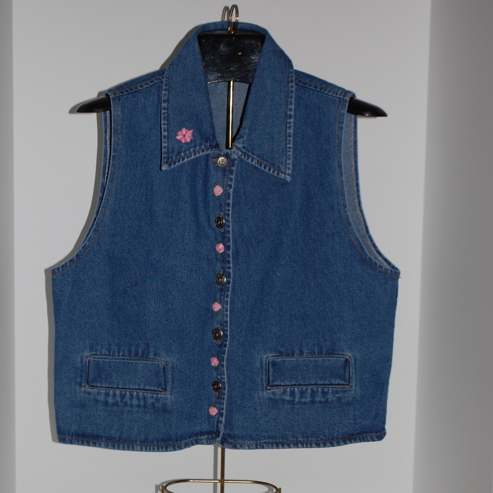 Upper West Side Denim Vest w/ Embroidered Flowers